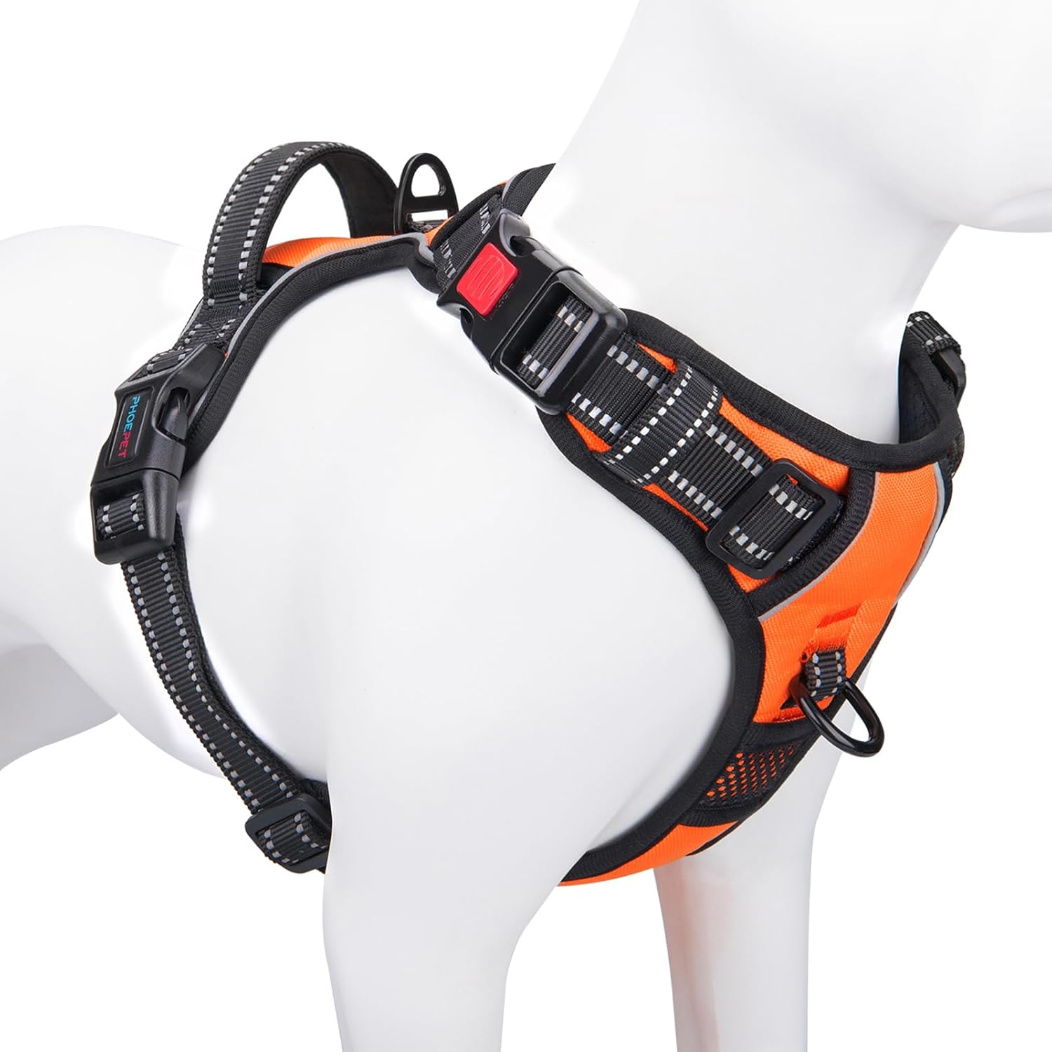 PHOEPET No Pull Dog Harness, Medium Reflective Vest with Handle, Orange